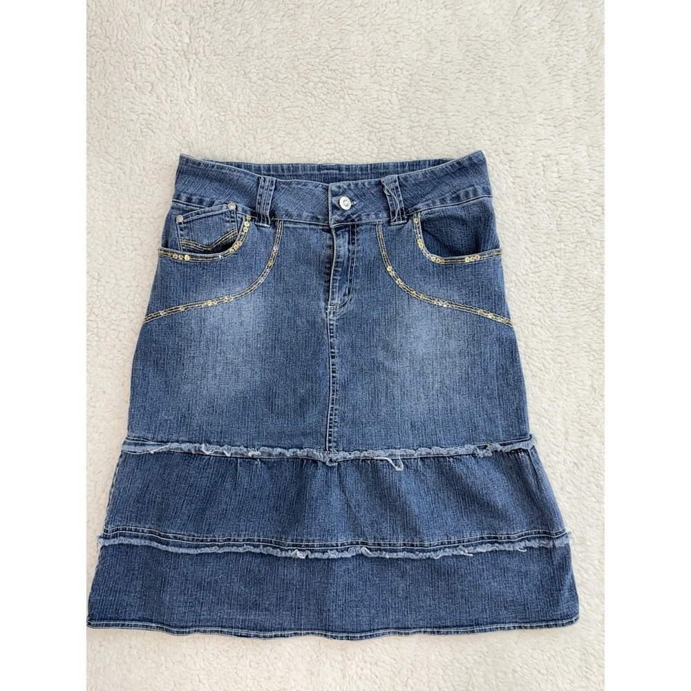 Indulgence Jeans Denim Ruffle Mini Skirt Size 8 Y2K Indie Sleaze Festival